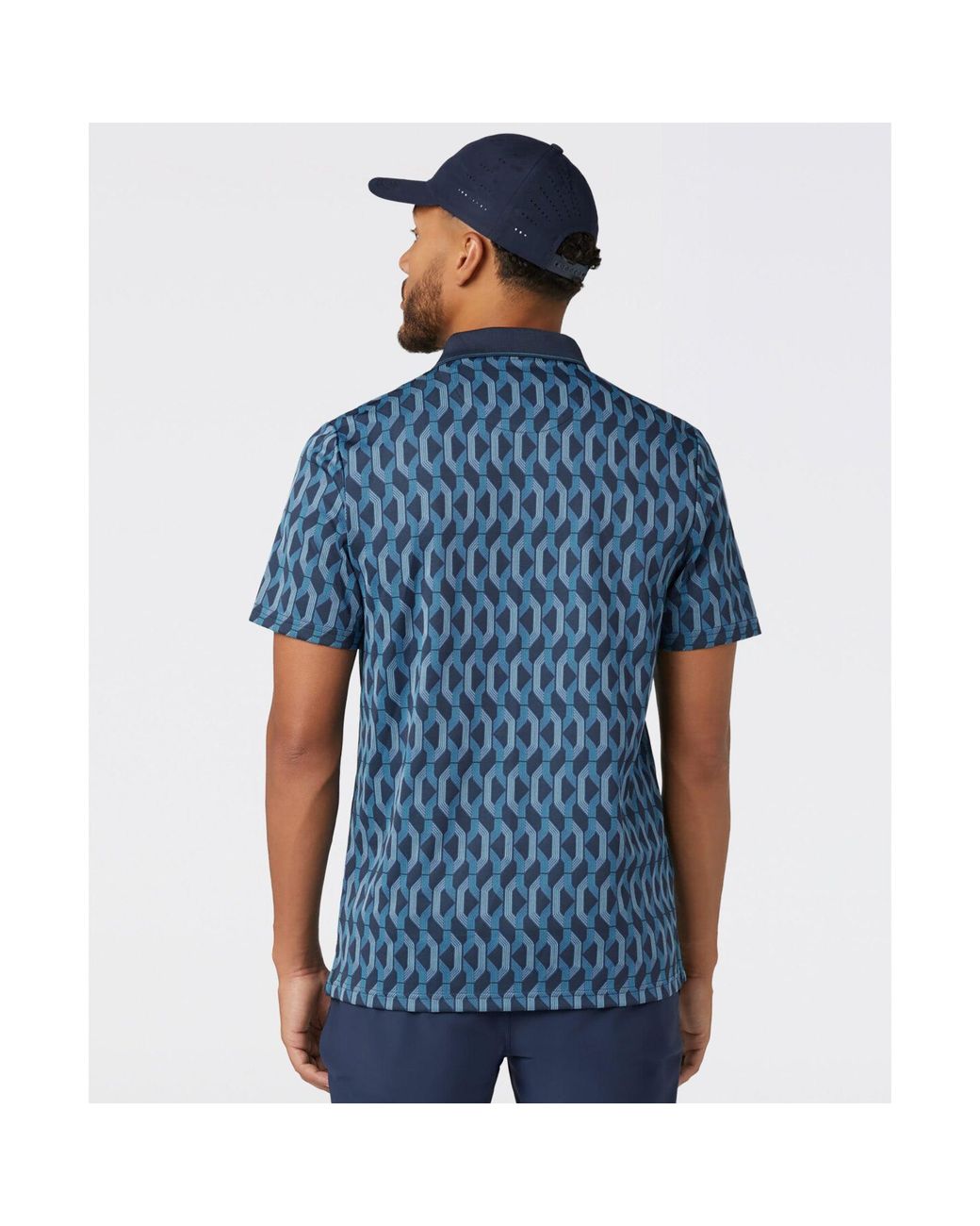 Original Penguin Blue Heritage Jacquard Colour Block Golf Polo In Black Iris for men