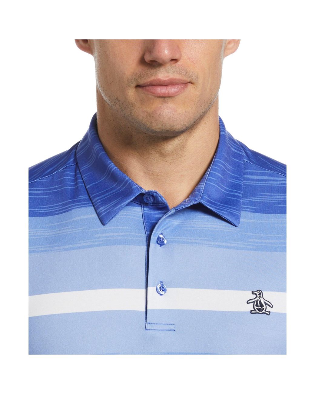 Original Penguin Colour Block Engineered Marl Stripe Golf Polo Shirt In Amparo Blue for men