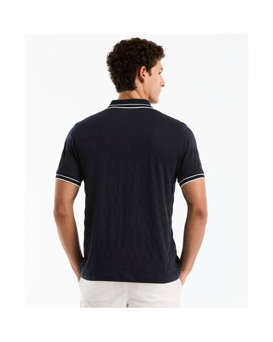 Original Penguin Black Textured Stripe Tipped Polo Shirt In Dark Sapphire for men