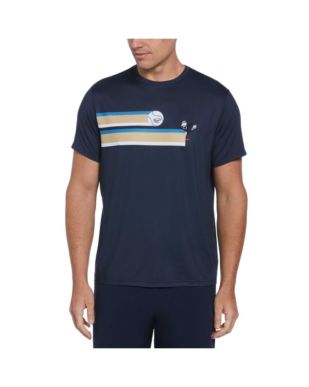 Original Penguin Blue 80's Stripe Tennis Graphic Tee for men