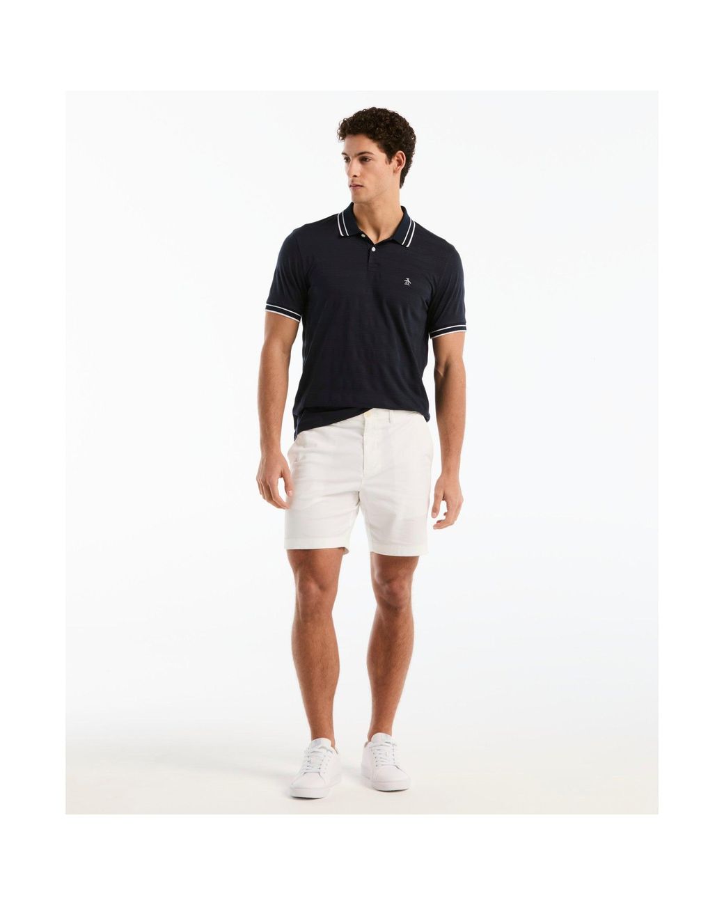 Original Penguin Black Textured Stripe Tipped Polo Shirt In Dark Sapphire for men