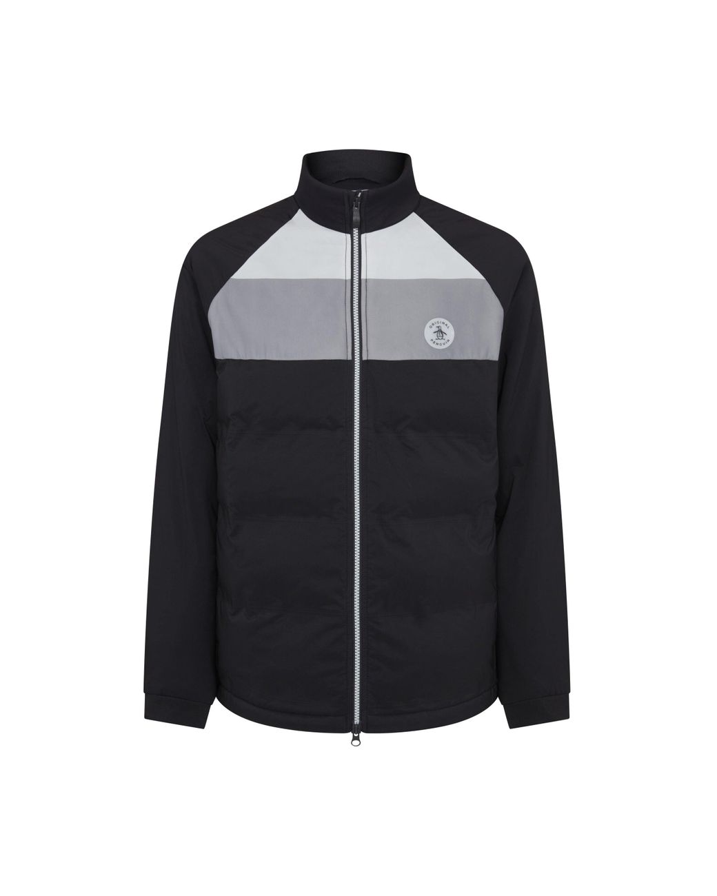 Original Penguin Black Mixed Media Colour Blocked Insulated Full Zip Golf Jacket In Caviar for men