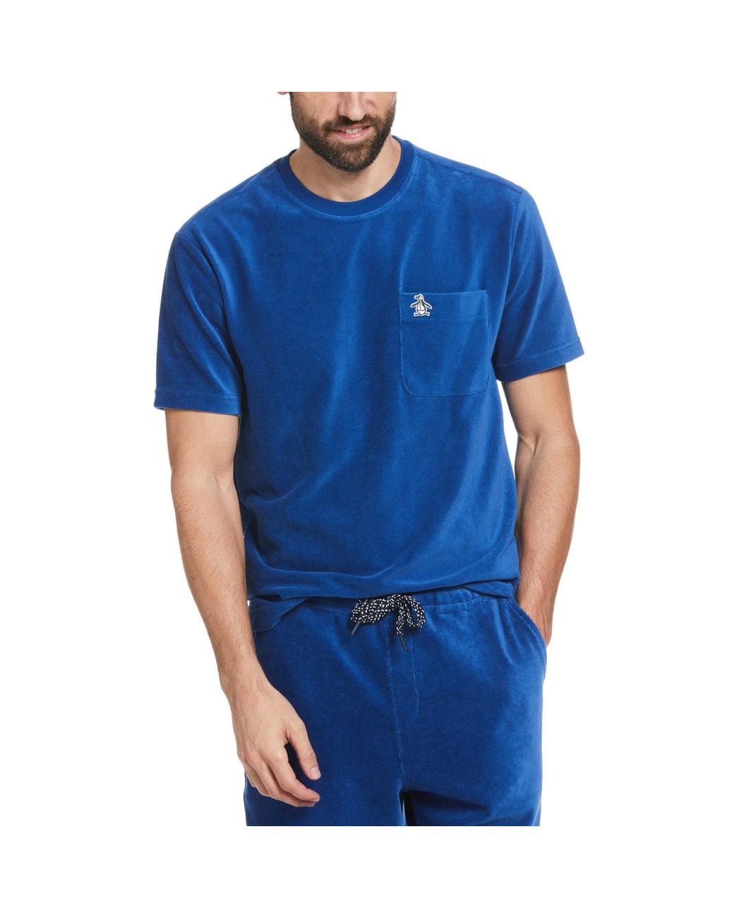 Original Penguin Blue Corded Velour T-shirt In Limoges for men