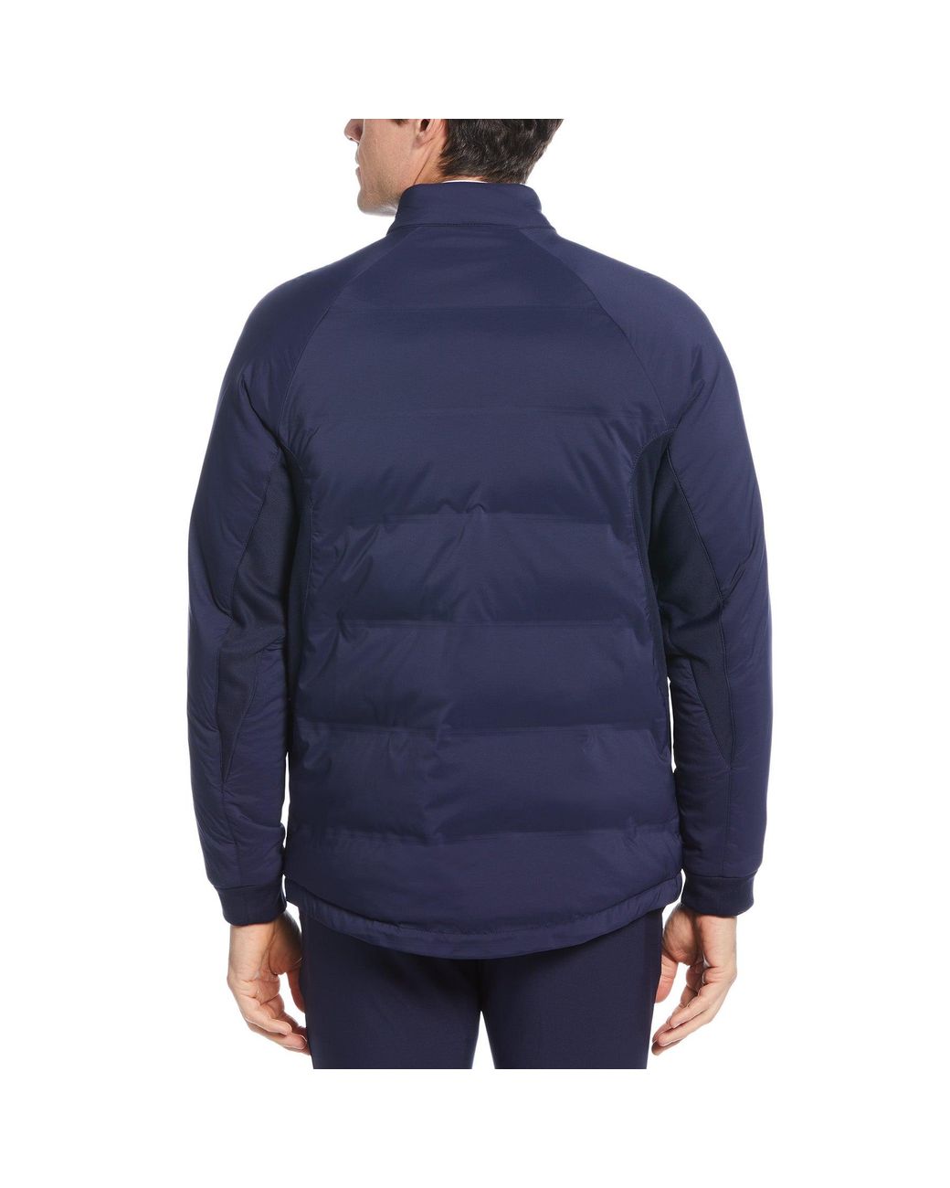 Original Penguin Blue Mixed Media Colour Blocked Insulated Full Zip Golf Jacket In Black Iris for men