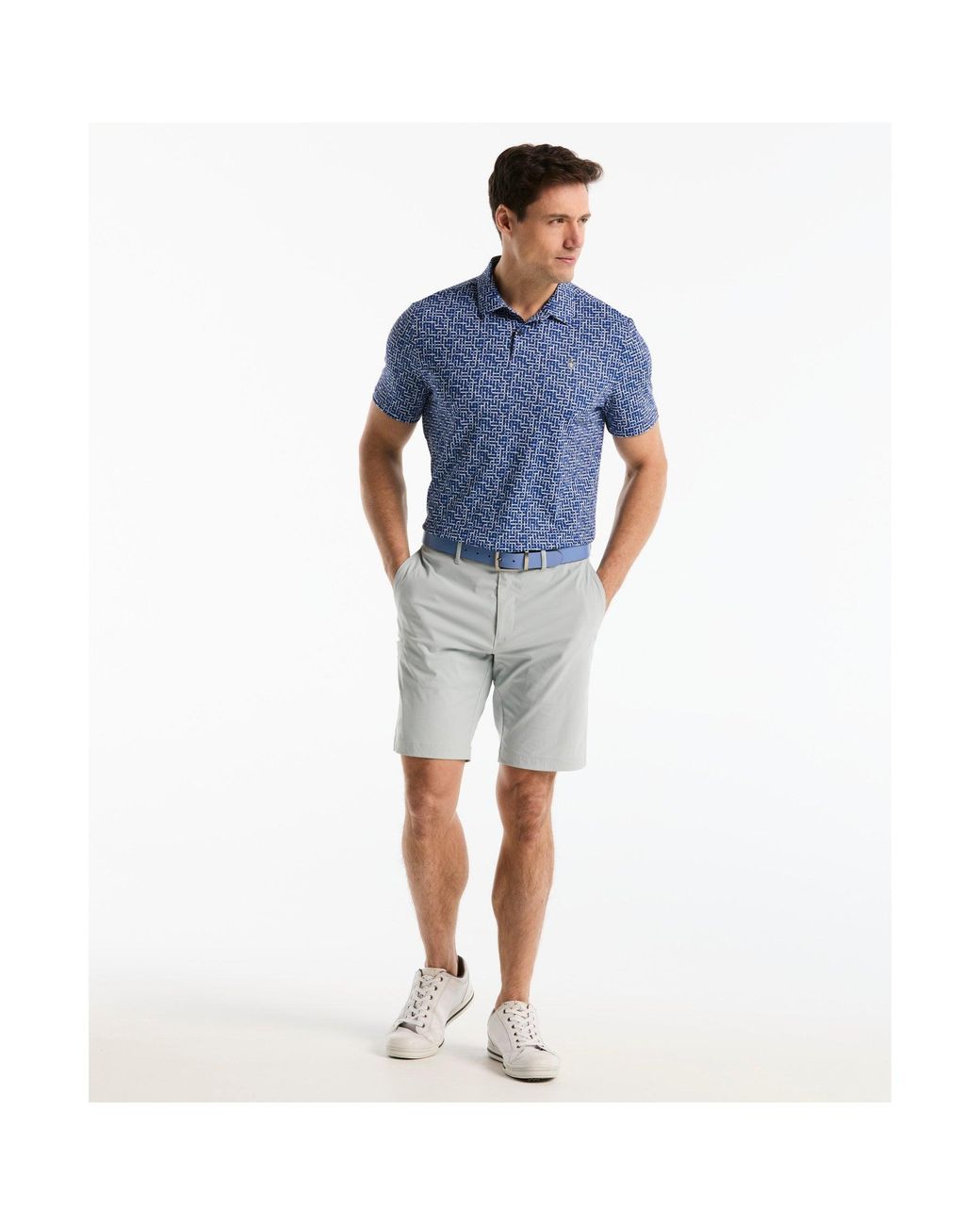 Original Penguin Blue Colour Theory Gingham Golf Polo In Black Iris for men