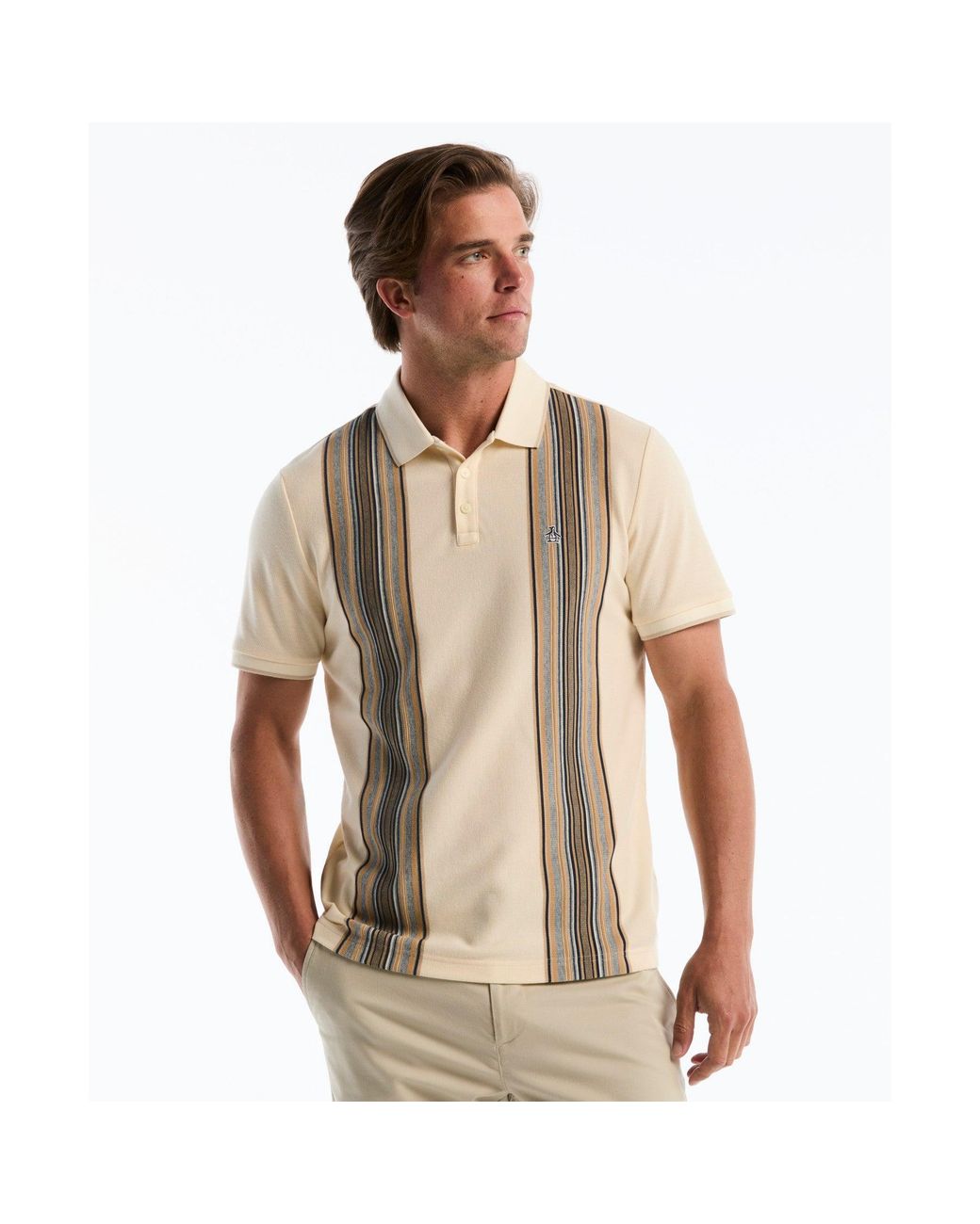 Original Penguin Natural Raised Ottoman Vertical Stripe Polo In Birch for men