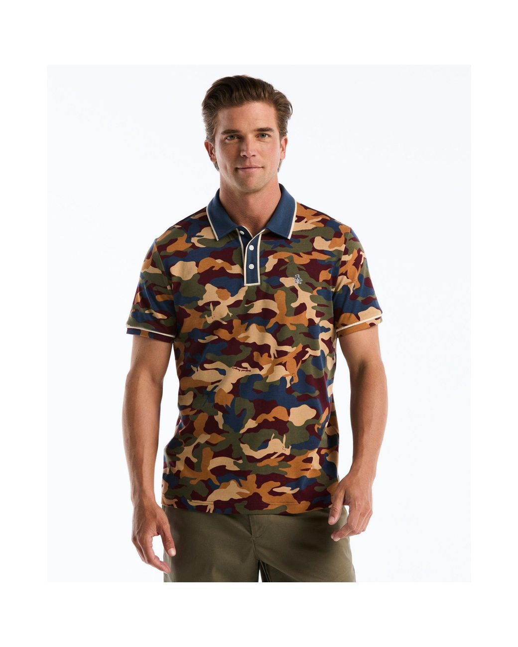 Original Penguin Black Earl Camo Print Polo In Sargasso Sea for men
