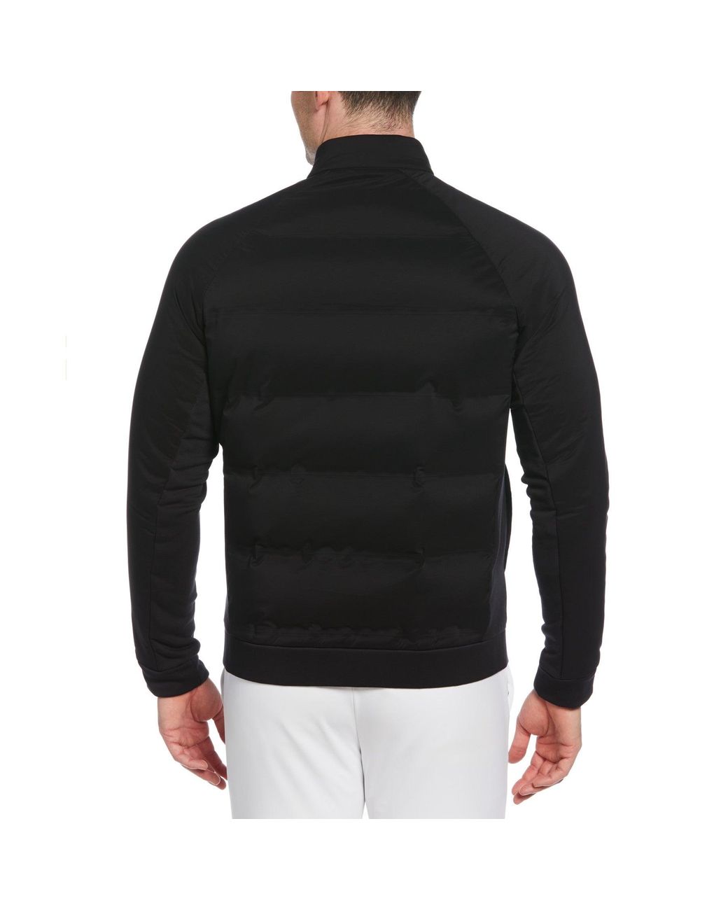 Original Penguin Black Mixed Media Colour Blocked Insulated Full Zip Golf Jacket In Caviar for men