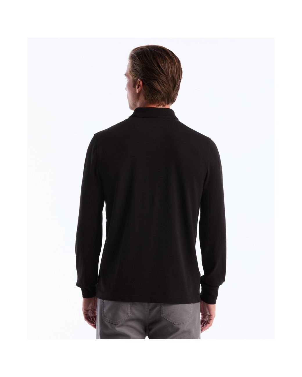Original Penguin Pique Long Sleeve Polo In True Black for men