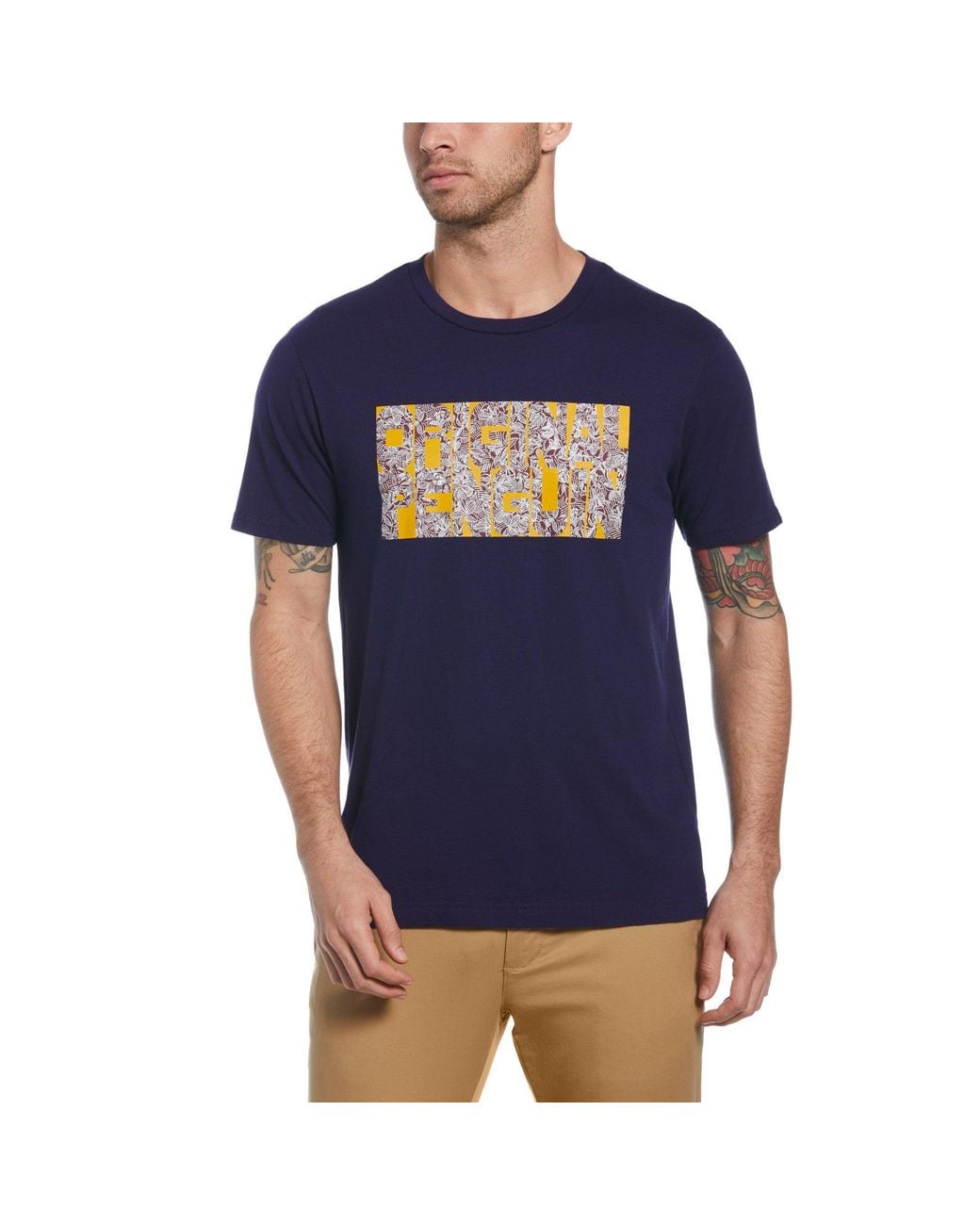 Original Penguin Blue Floral Logo T-Shirt for men