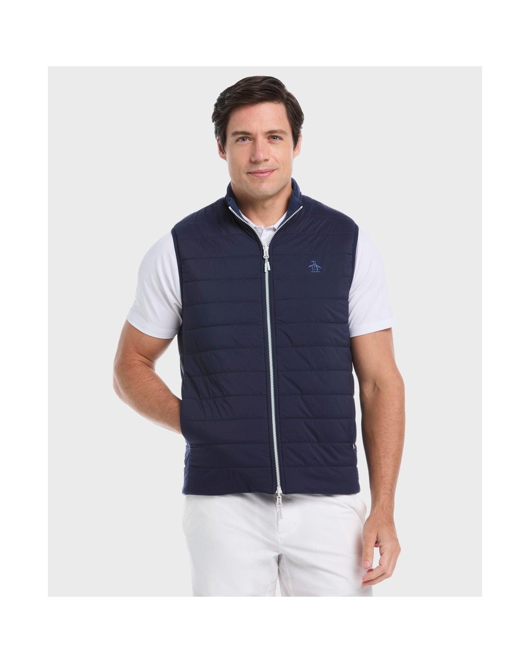 Original Penguin Blue Reversible Insulated Golf Gilet In Black Iris for men