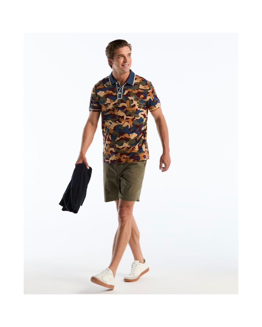 Original Penguin Black Earl Camo Print Polo In Sargasso Sea for men