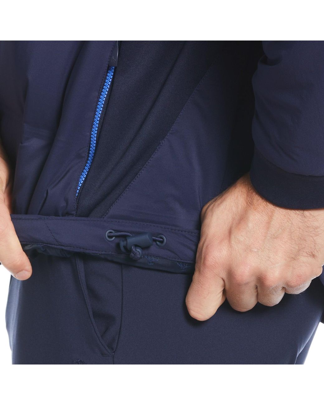 Original Penguin Blue Mixed Media Colour Blocked Insulated Full Zip Golf Jacket In Black Iris for men