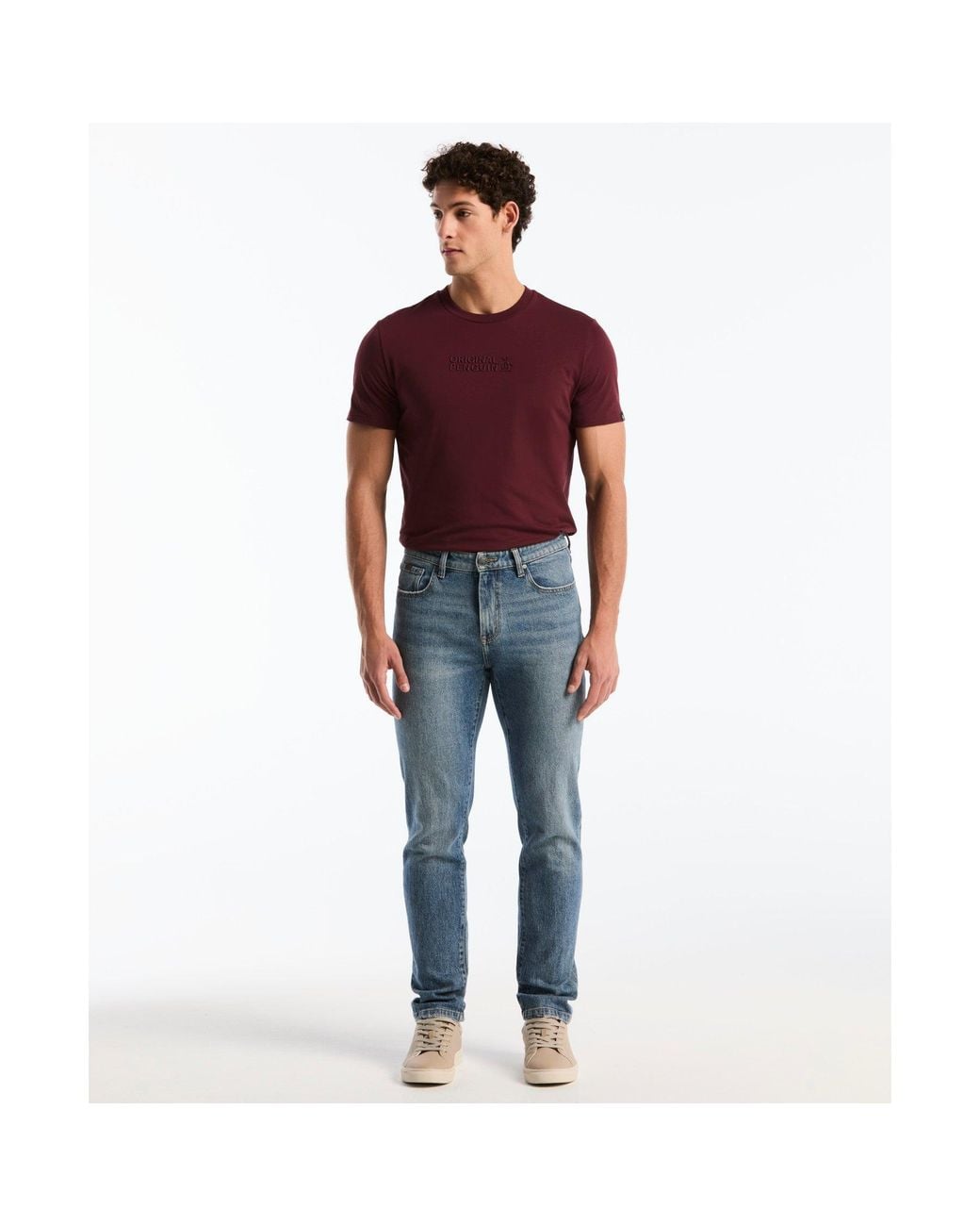 Original Penguin Red Straight Fit Jeans In Light Wash for men