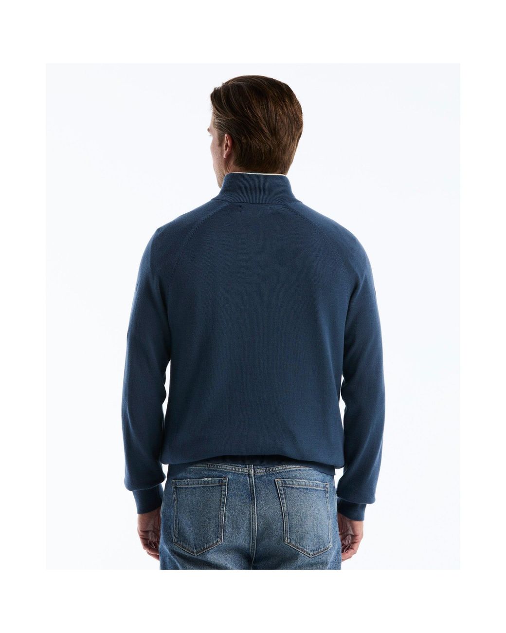 Original Penguin Blue Cotton Textured Quarter Zip Sweater In Sargasso Sea for men