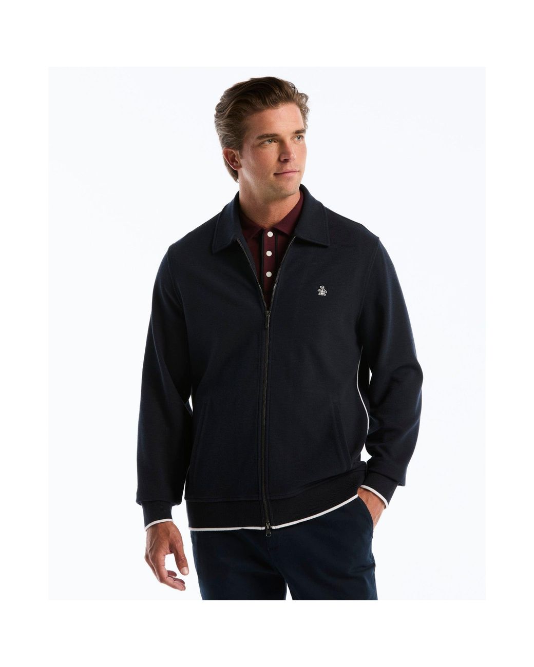 Original Penguin Black Piped Track Jacket In Dark Sapphire for men
