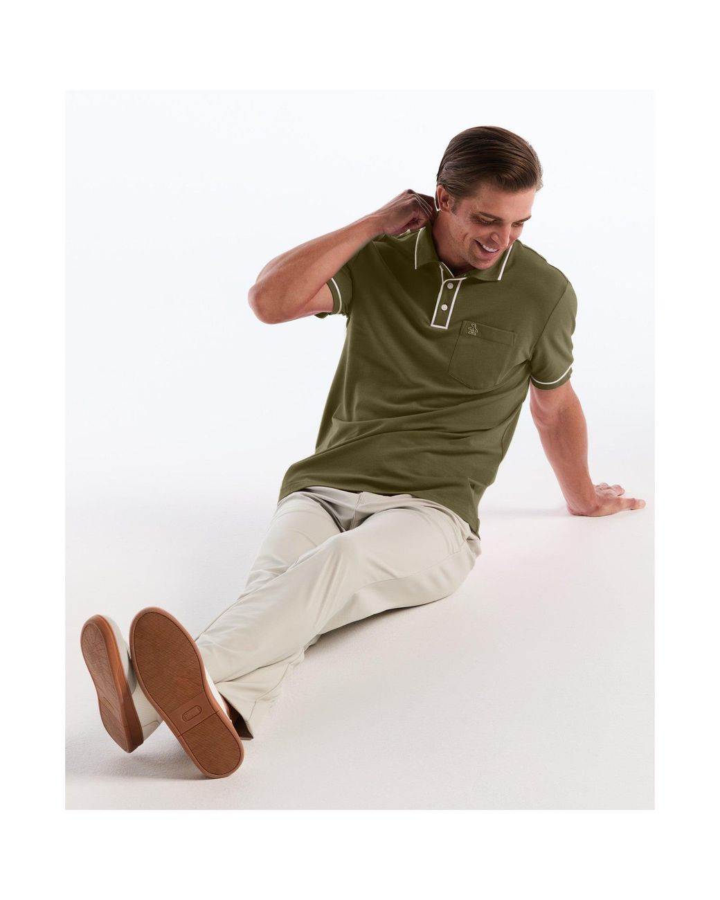 Original Penguin Green Earl Pique Polo In Dusty Olive for men
