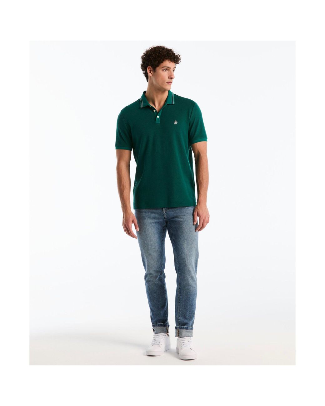 Original Penguin Green Honeycomb Jacquard Tipped Polo In Storm for men