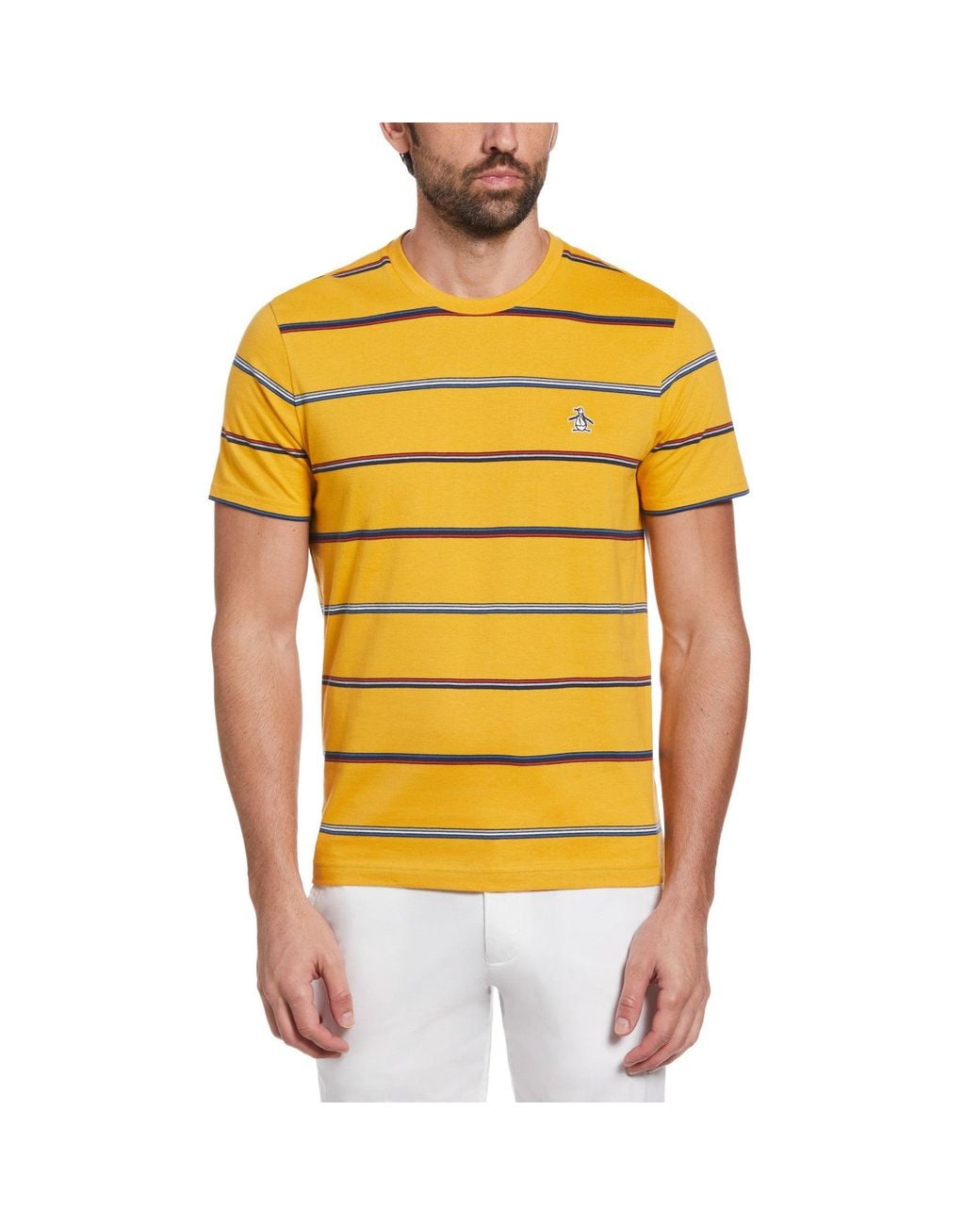 Original Penguin Yellow Slim Fit Jersey Stripe Tee for men