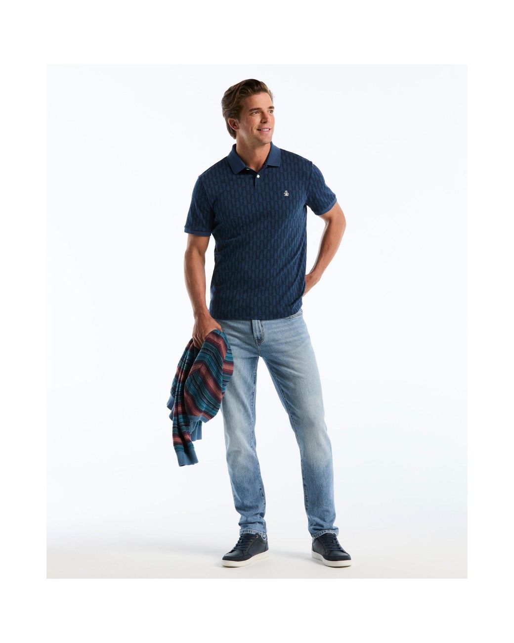 Original Penguin Blue Bottles Print Polo In Sargasso Sea for men
