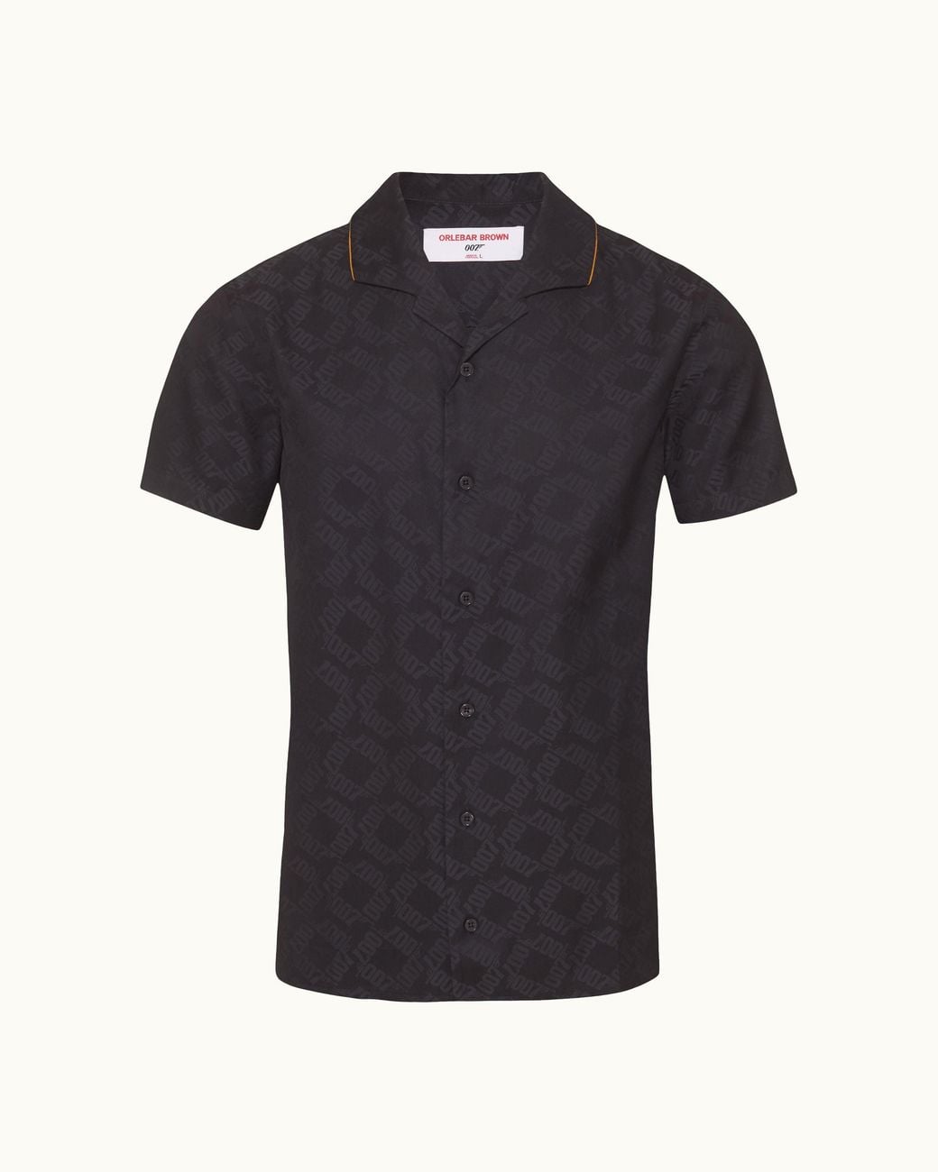 Orlebar Brown Black Classic Fit Capri Collar Jacquard '007' Shirt for men
