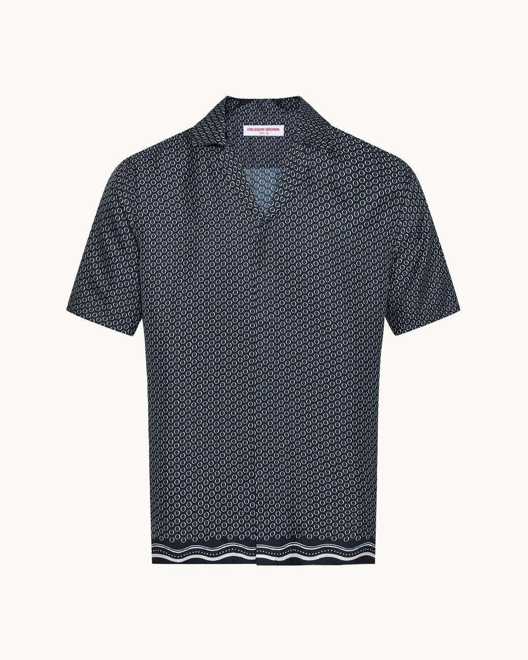 Orlebar Brown Blue Dark Luxury Printed Silk Shirt for men
