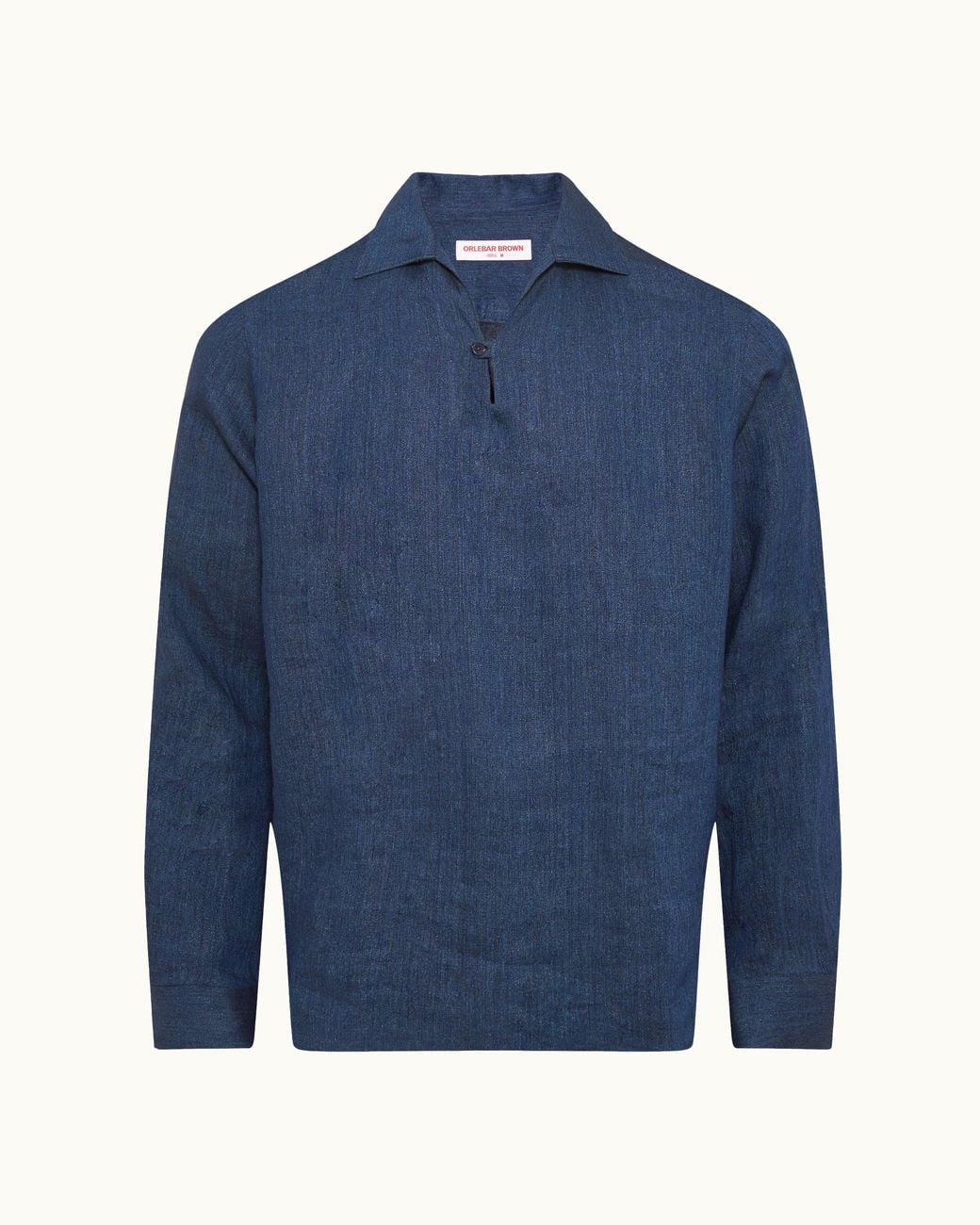 Orlebar Brown Blue Dark Luxury Linen Long Sleeve Shirt for men