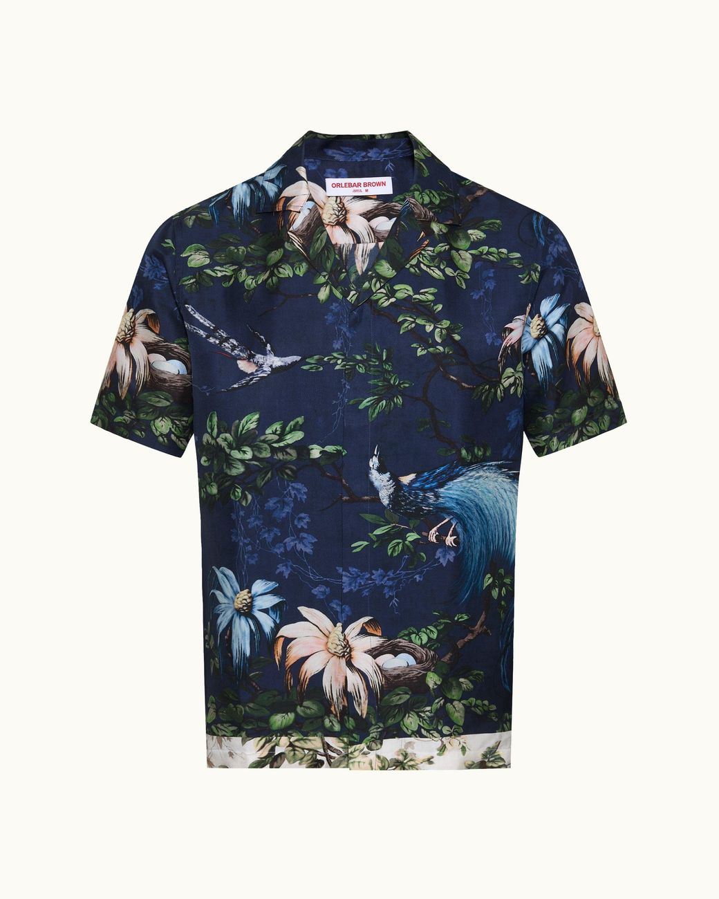 Orlebar Brown Blue Dark Printed Silk Shirt for men