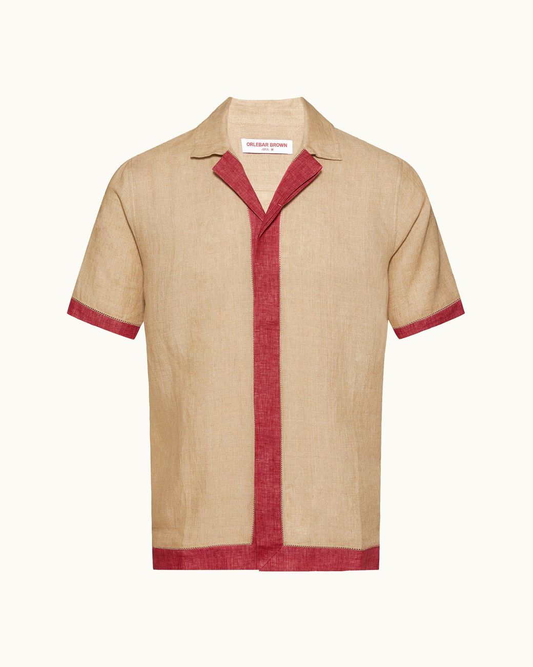 Orlebar Brown Pink Shirt Two-Tone Textured Linen for men