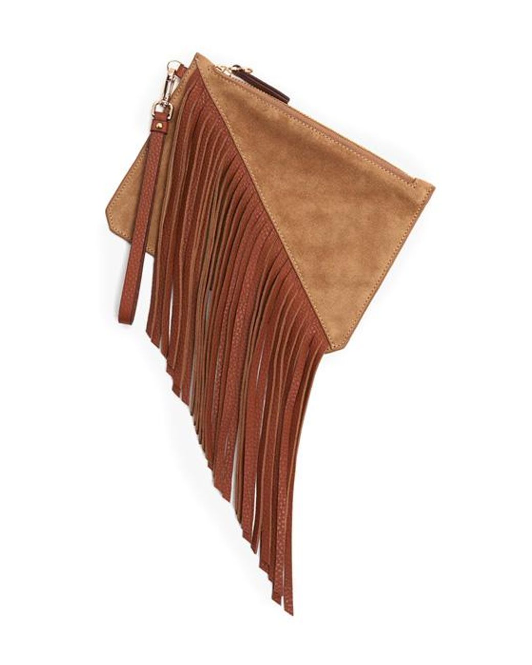 Etienne Aigner Leather Moda Fringe Pouch Sand in Brown | Lyst