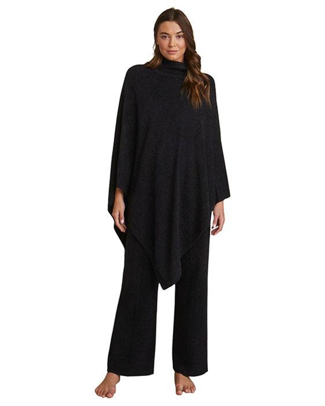 Barefoot Dreams Cozychic Lite® Turtleneck Asymetric Hem Poncho Black Lyst