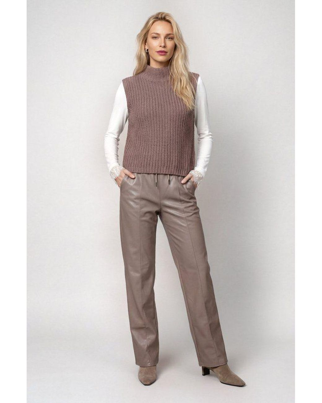 Monari Brown Pullunder Pullunder Basic Chenille Regular Fit Mit Stehkragen