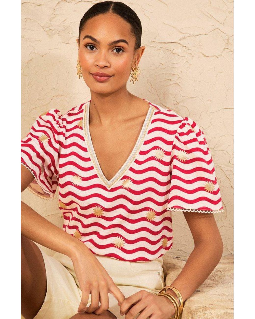 Love & Roses Red V-Shirt T-Shirt Mit V-Ausschnitt, Regular (1-Tlg)