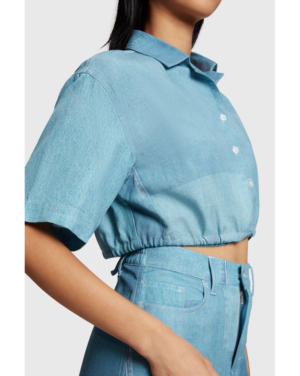 Esprit Jeansbluse Gecroppte Bluse mit Denim-Print in Blau | Lyst DE