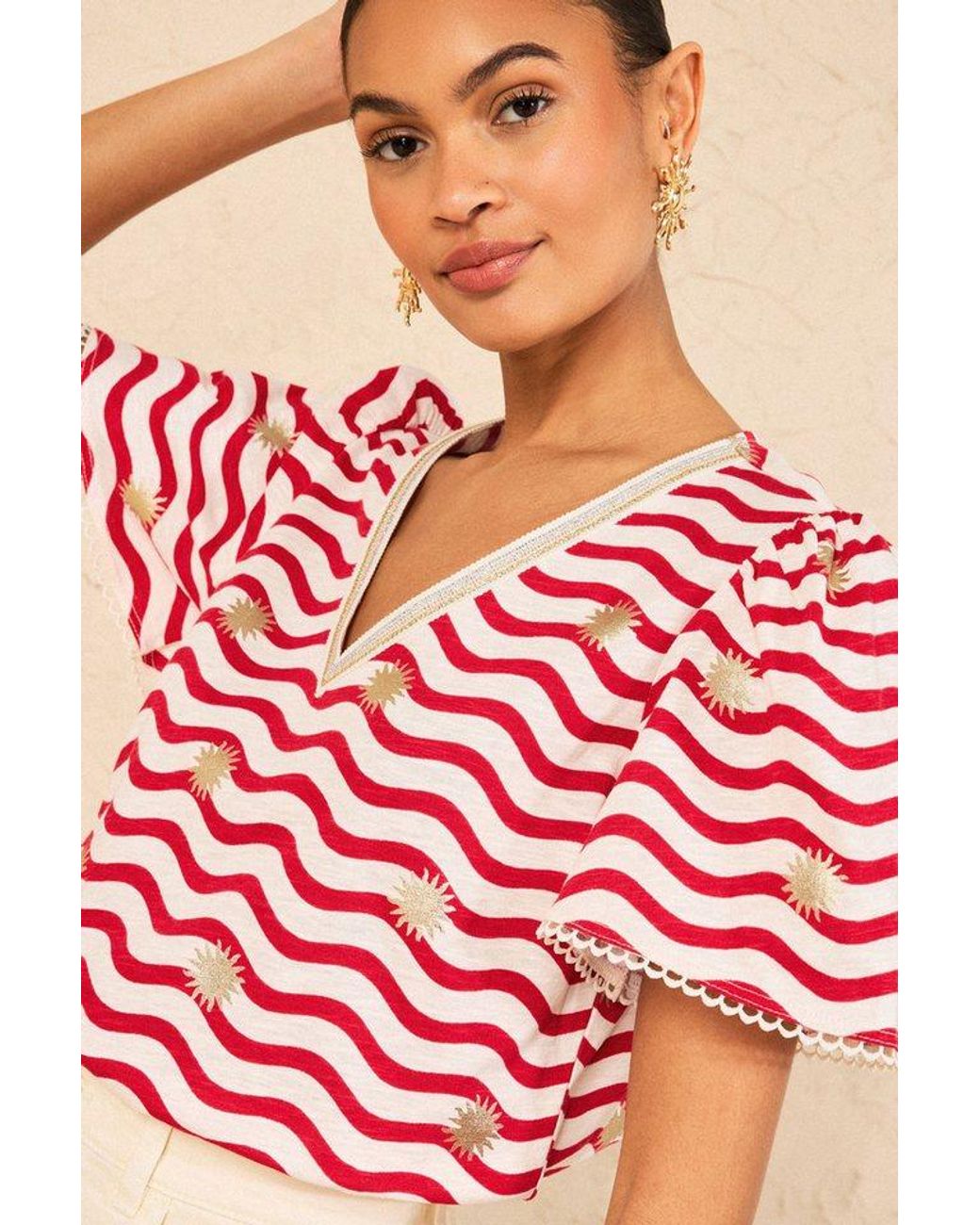 Love & Roses Red V-Shirt T-Shirt Mit V-Ausschnitt, Regular (1-Tlg)