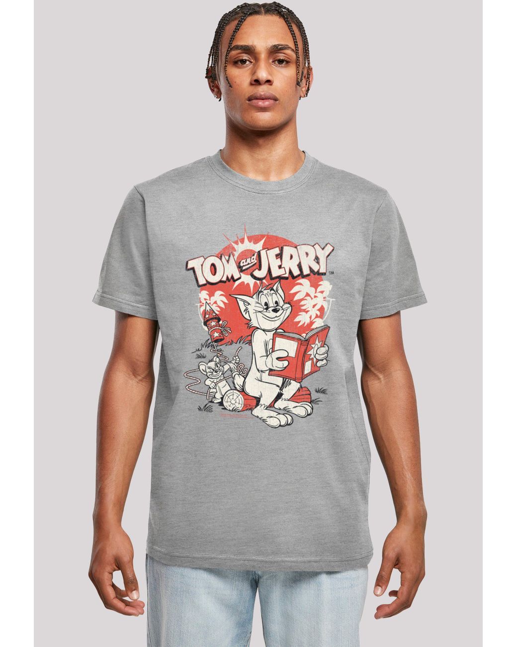 F4NT4STIC T-Shirt Merch,Regular-Fit,Basic,Bedruckt Tom Rocket Lyst in ,Premium Herren Jerry | Grau für Prank DE und