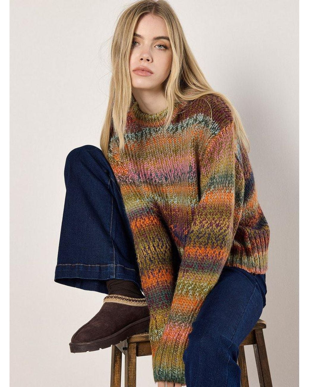 Apricot Blue Strickpullover Pullover Aus Grobstrick