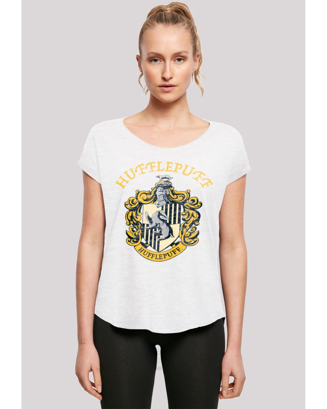 Crest | Kurzarmshirt Weiß Ladies with Slub Hufflepuff Tee (1-tlg) Harry Long Potter Lyst DE in F4NT4STIC