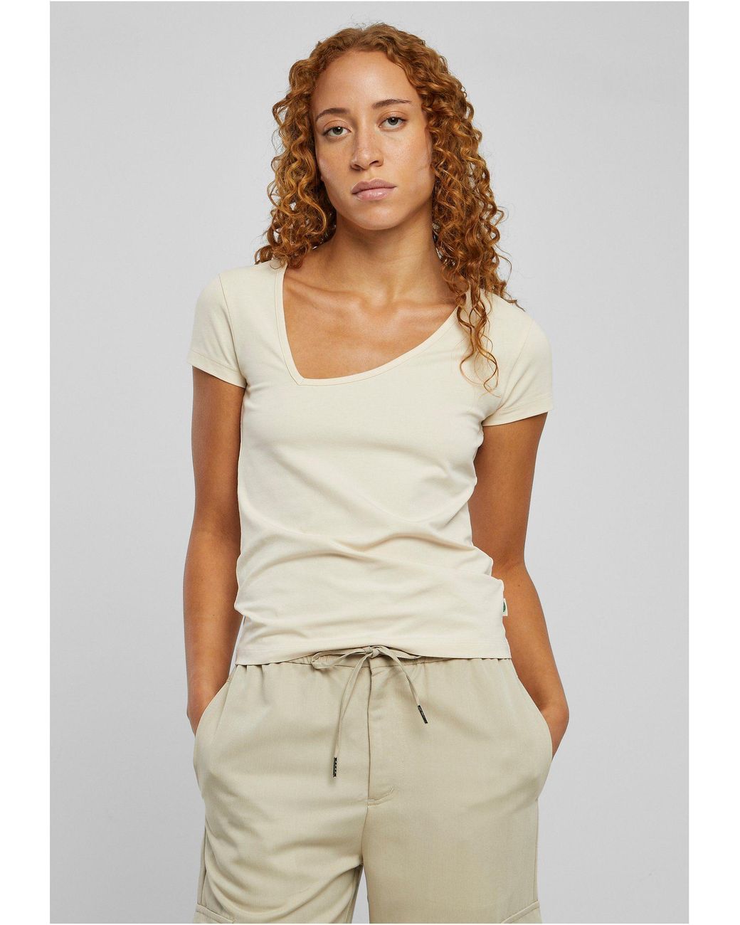 Urban Classics Kurzarmshirt Ladies Asymmetric DE (1-tlg) Natur Tee Lyst | in Neckline Organic