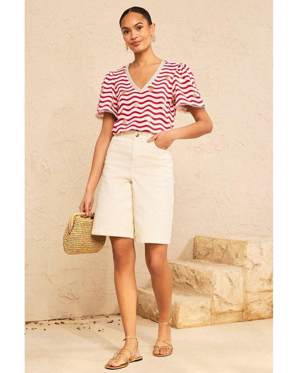 Love & Roses Red V-Shirt T-Shirt Mit V-Ausschnitt, Regular (1-Tlg)