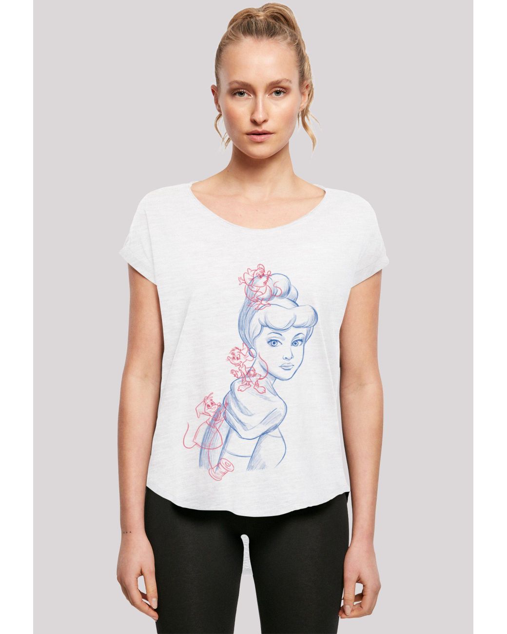 in | T-Shirt Disney Merch,Lang, ,Premium Weiß F4NT4STIC Zeichnung Cinderella Mouse Lyst Longshirt,Bedruckt DE