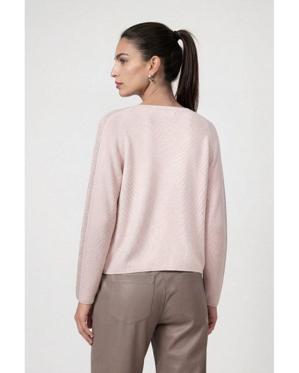 Monari Pink Rundhalspullover Pullover Basic Schmuck Regular Fit Mit Schmuckelementen
