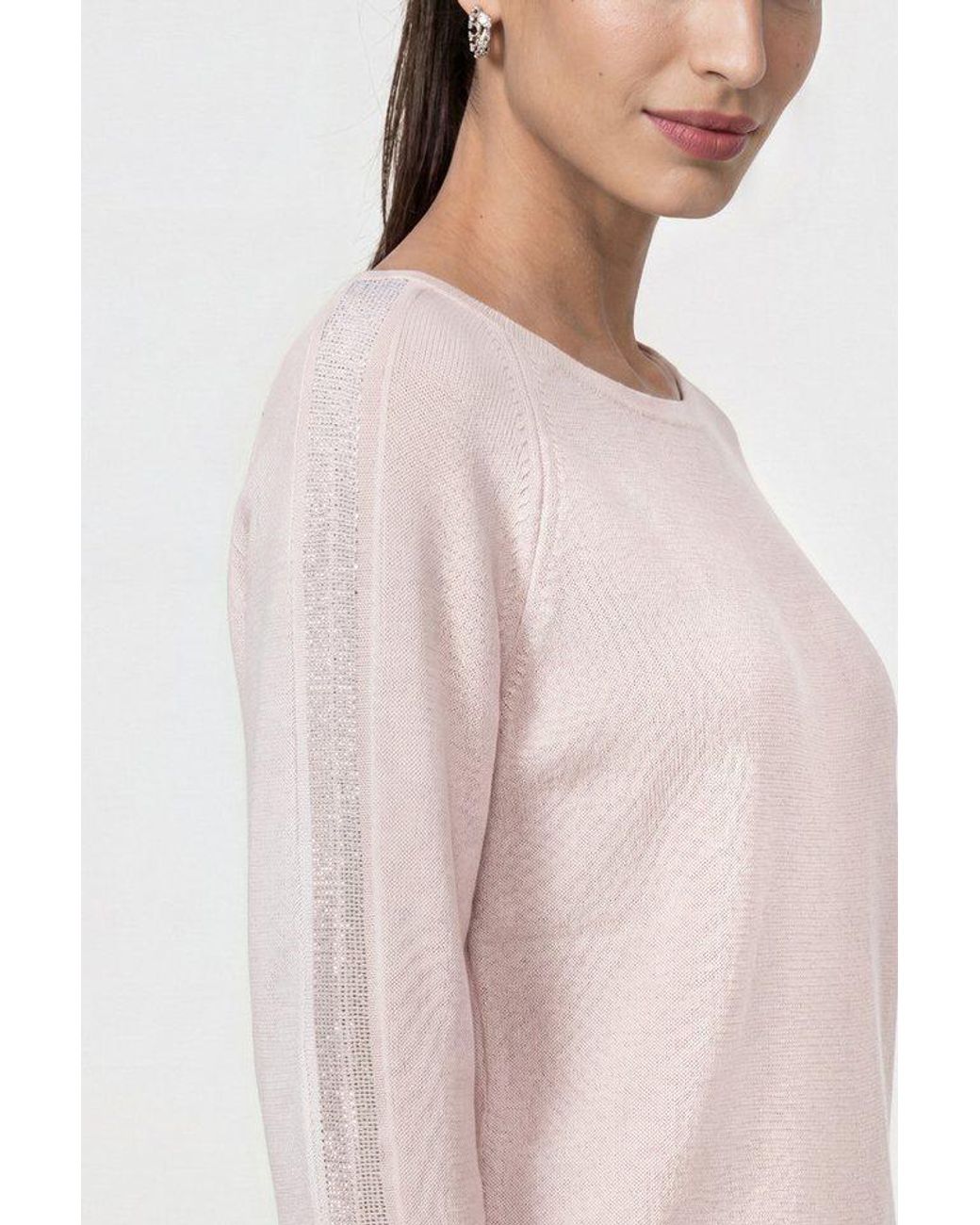 Monari Pink Rundhalspullover Pullover Basic Schmuck Regular Fit Mit Schmuckelementen