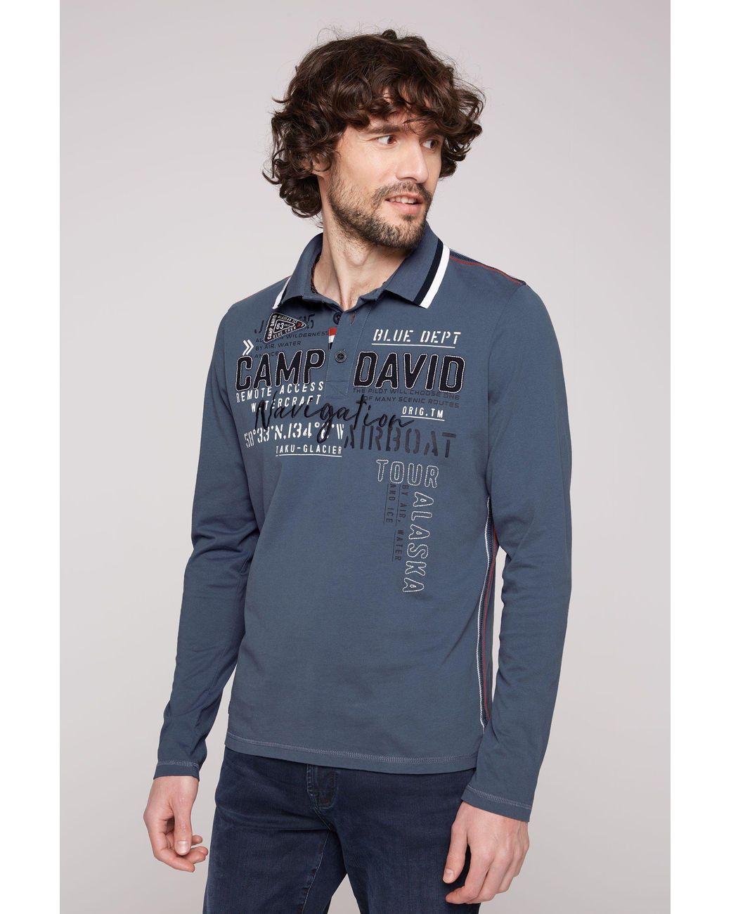 Camp David Langarm-Poloshirt mit Logo-Applikationen in Blau für Herren |  Lyst DE