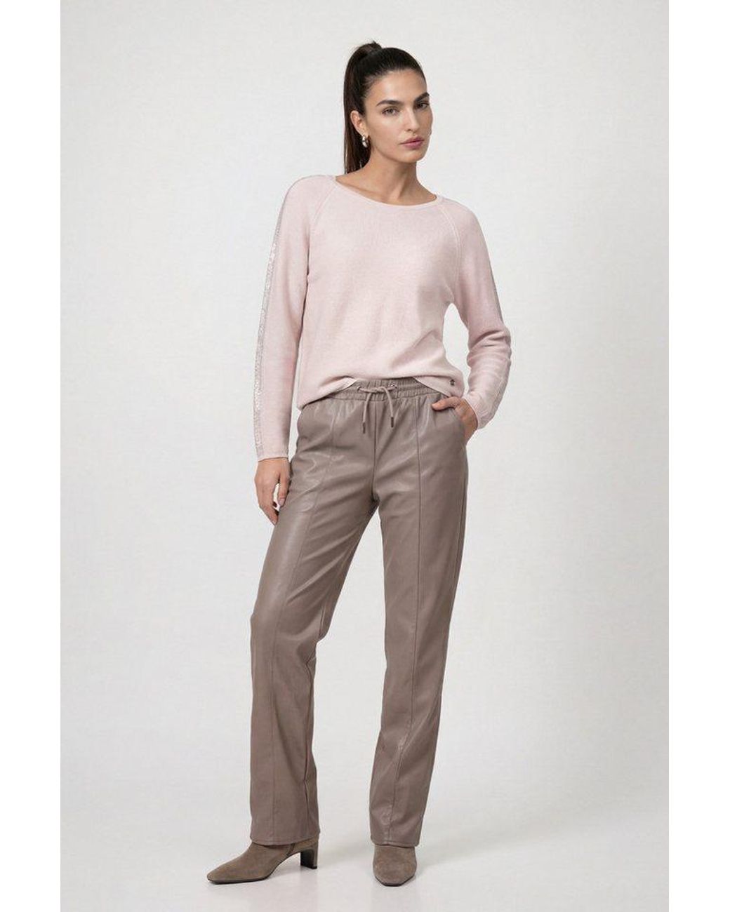 Monari Pink Rundhalspullover Pullover Basic Schmuck Regular Fit Mit Schmuckelementen