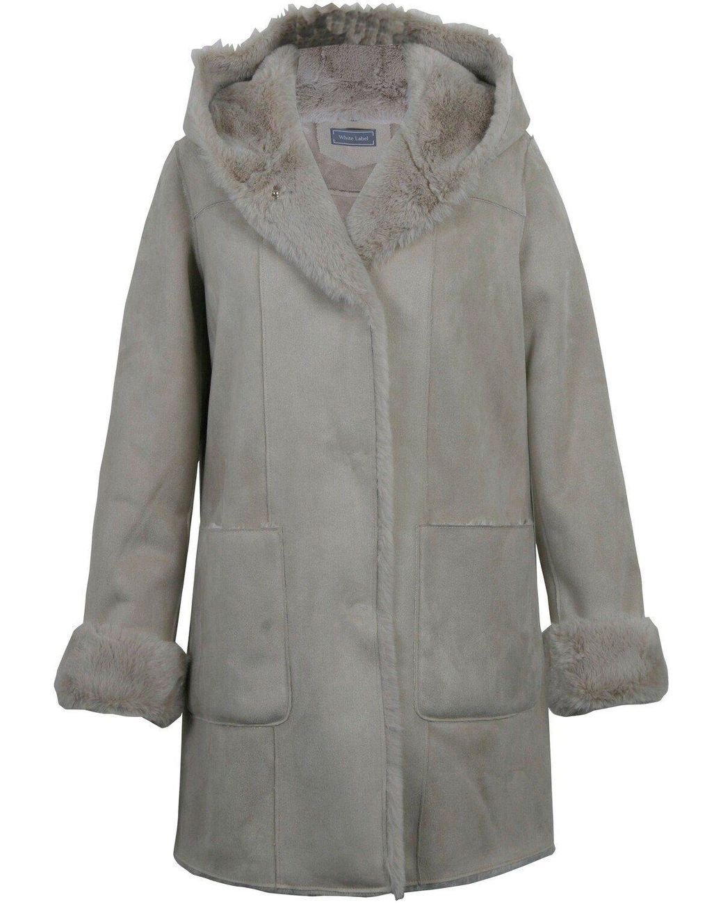 White Label Wintermantel Fake-Fur-Mantel mit Kapuze in Grau | Lyst DE