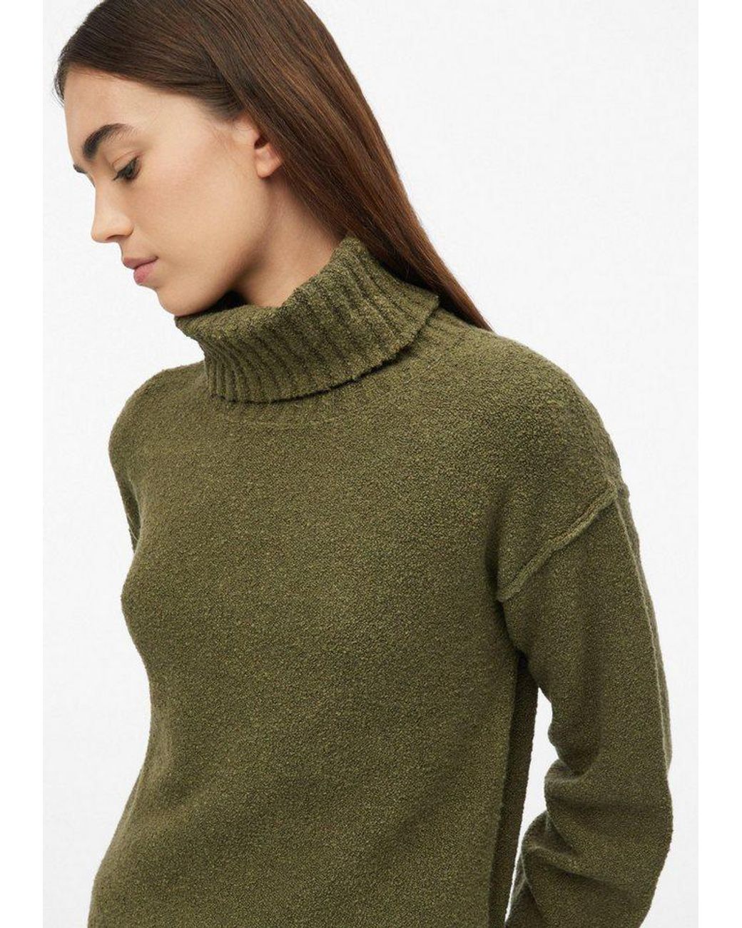 S.oliver Green Longpullover Strickpullover Bouclé-Strickpullover Mit Rollkragen