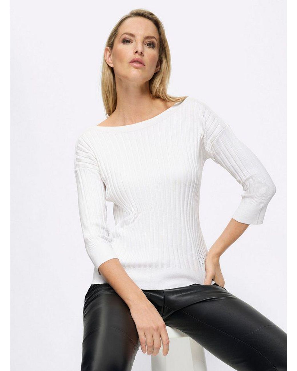 heine White Strickpullover Feinstrickpullover 3/4-Arm