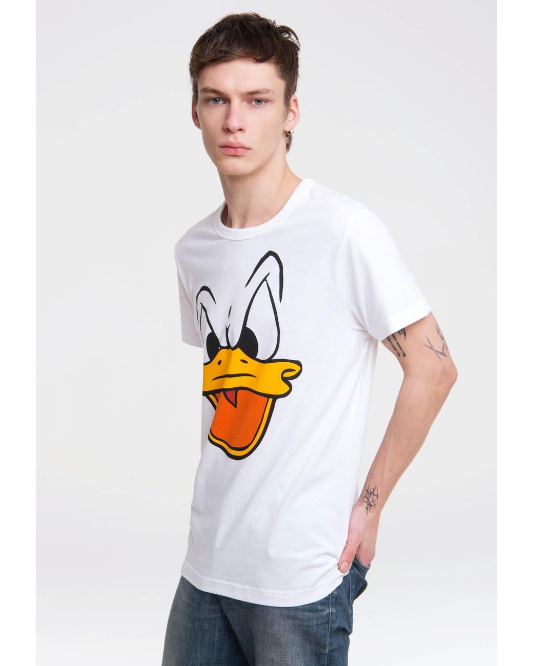 Originaldesign Herren T-Shirt im Donald Weiß Duck lizenziertem | für Logoshirt Lyst DE in