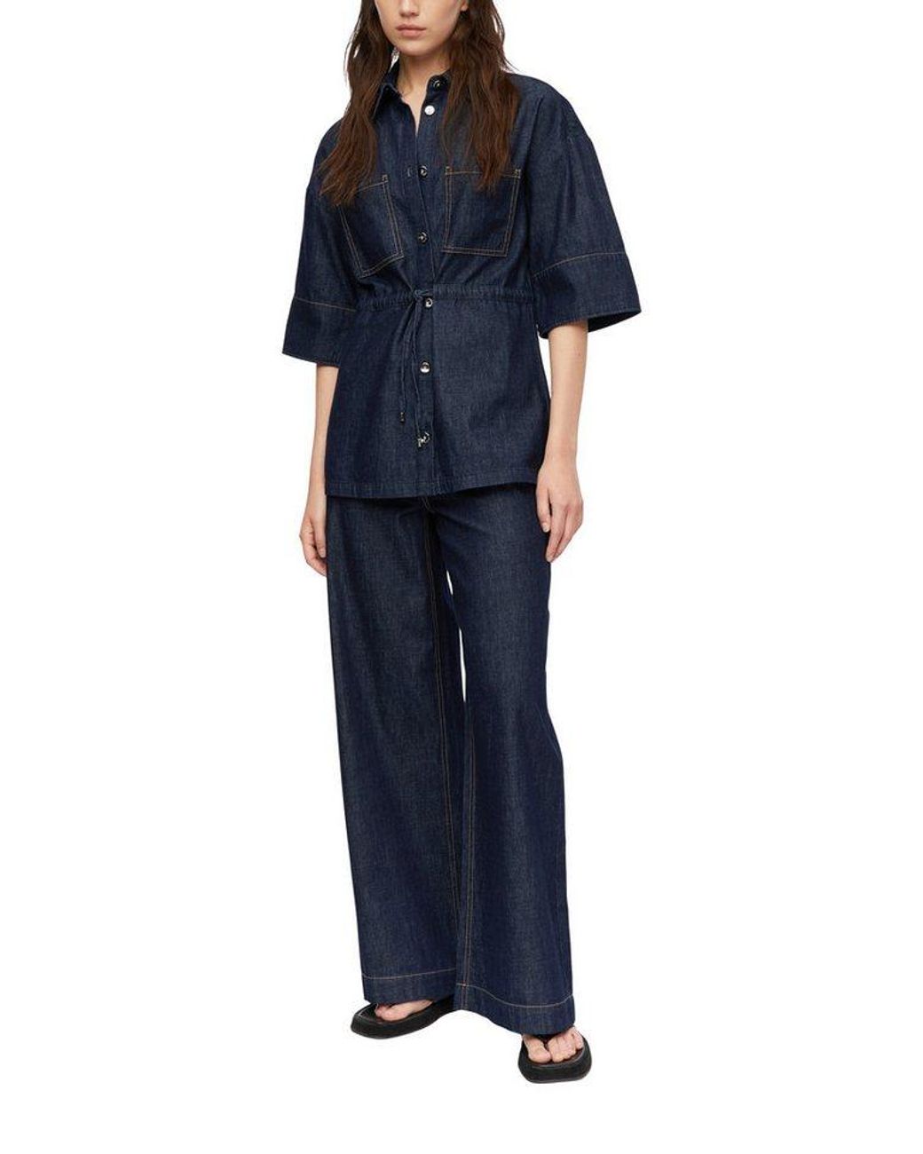 Comma, Blue Jeansbluse Mit Bindegürtel